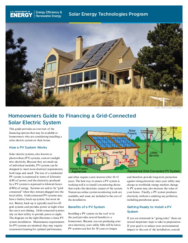 Homeowners Guide To Financing A Grid Connected Solar Electric System